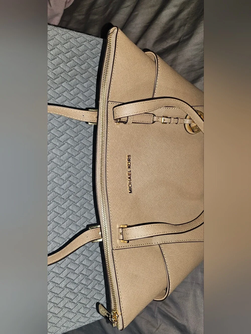 Authentic Michael Kors Beige Saffiano Leather Tote Bag